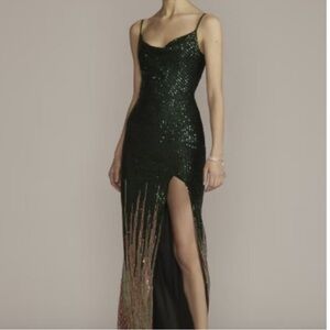 City Triangles Green and Gold Sequin Backless Gown